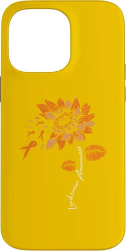 Vista 21 de iPhone 16 Leukemia Blood Cancer Awareness Orange Ribbon Sunflower Case