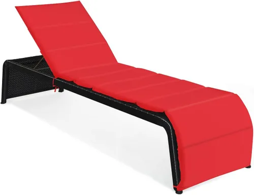 Vista 9 de COSTWAY Silla de ratán para patio, silla reclinable acolchada con respaldo ajustable, jardín y piscina (beige)