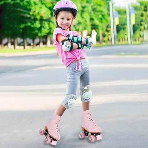 Vista 6 de jessie Patines de ruedas para niñas y mujeres, patines de piel sintética iluminados para niños, lindos patines ajustables de cuatro ruedas