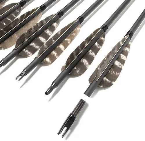 Vista 3 de 31Inch Carbon Arrow, Practice Hunting Arrows, Camo Turkey Feather Fletching, Arrows for Compound & Recurve Bow with Removable Tips Adjustable Nocks