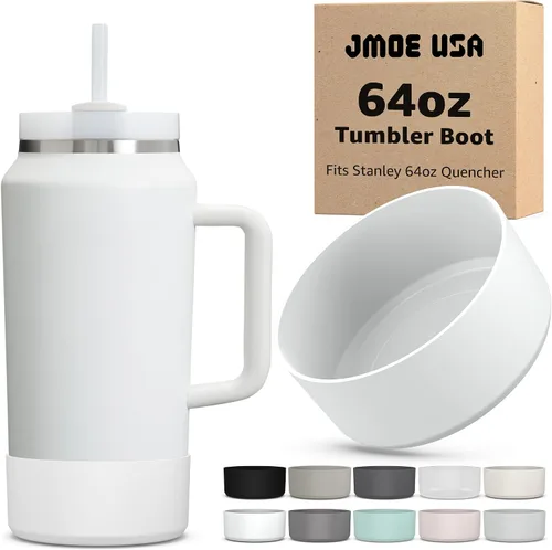 Vista 12 de Jmoe USA Funda para vaso Stanley Quencher H2.0 FlowState de 64 onzas con asa, silicona sin BPA, protector de funda para la parte inferior