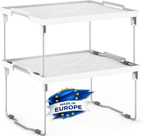 Vista 5 de ums Organizador de gabinete de cocina, estante apilable para congelador, organizador de caja de armario, estante elevador de estante, estante