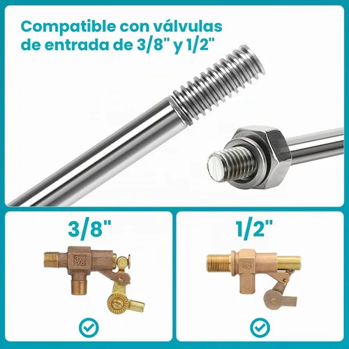 Vista 5 de Varilla de acero inoxidable de 6 pulgadas para válvula de flotador, diámetro de 1/5 pulgadas con roscas de 1/4 a 20, compatible con válvulas