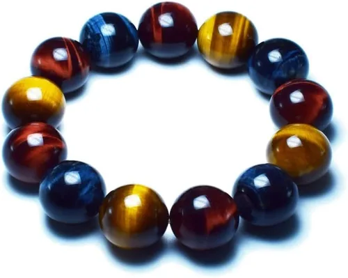 Vista 5 de Pulseras y pulseras de piedra natural con ojos de tigre rojos, azules y amarillos, joyería hecha a mano, pulsera de cuentas de piedra energética