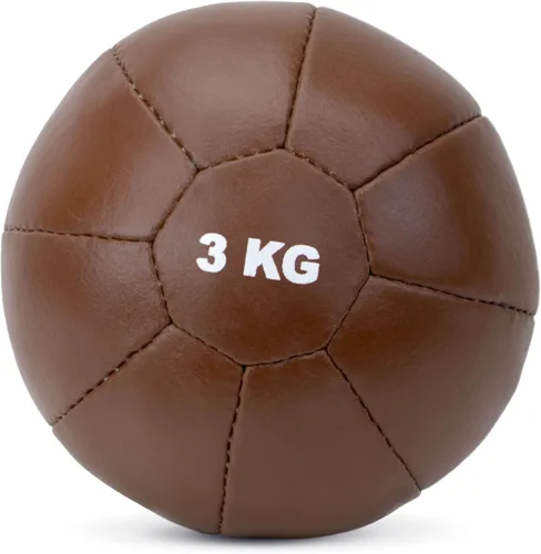 Vista 3 de Crown Sporting Goods Pelota medicinal con peso de cuero suave al tacto vintage para fitness, resistencia, entrenamiento de fuerza