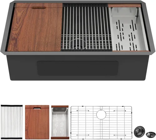 Vista 17 de Mocoloo Fregadero de barra bajo encimera de 13 pulgadas color negro plomizo – Fregadero de cocina pequeño de acero inoxidable T304 de 13 x 15