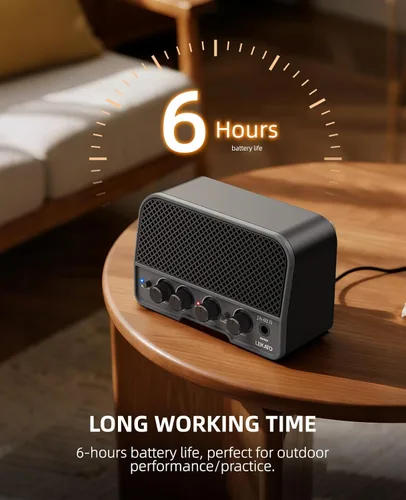 Vista 3 de LEKATO Mini amplificador de guitarra eléctrica recargable de 5 W, canales limpios/sobremarchados, amplificador pequeño portátil para práctica