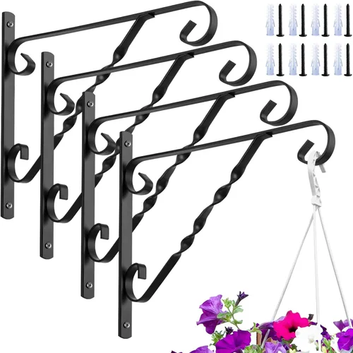 Vista 7 de AMAGABELI GARDEN & HOME Paquete de 2 colgadores colgantes para plantas al aire libre de 10 pulgadas, soportes de metal para colgar en la pared