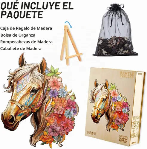 Vista 3 de Rompecabezas de madera para adultos, 9.8 × 8.9 pulgadas, 100 piezas de rompecabezas de madera de caballo para adultos