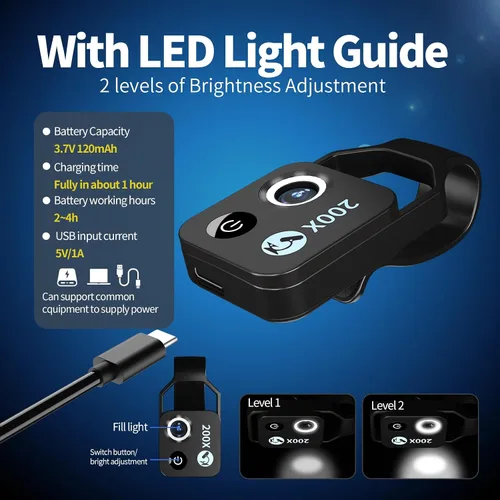 Vista 4 de Mini microscopio de teléfono con lente CPL/6 cuentas de luz LED, microscopio de bolsillo 200X con teléfono universal, accesorio de lente compatible