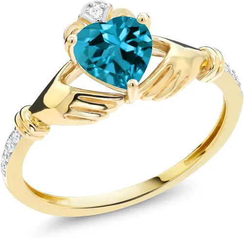 Vista 29 de Gem Stone King Anillo de compromiso claddagh celta irlandés de oro amarillo de 10 quilates con piedra preciosa en forma de corazón de 0.236 in