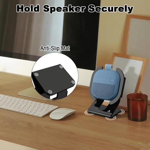 Vista 5 de Soporte de escritorio para altavoz portátil Bose SoundLink Micro 2, soporte de altavoz acrílico, soporte de mesa con soporte base antideslizante