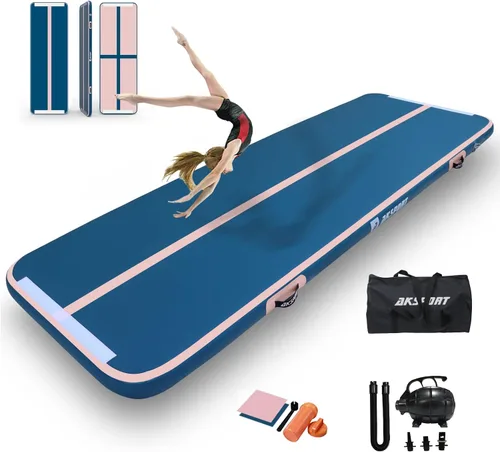 Vista 23 de AKSPORT - Tapete de aire para gimnasia o acrobacias, inflable, con bomba de aire para uso en el Negro