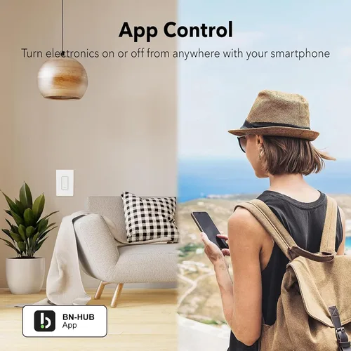 Vista 6 de BN-LINK Interruptor de luz inteligente con función de temporizador, un solo polo, interruptor de pared Wi-Fi de 2.4 GHz, requiere cable neutro