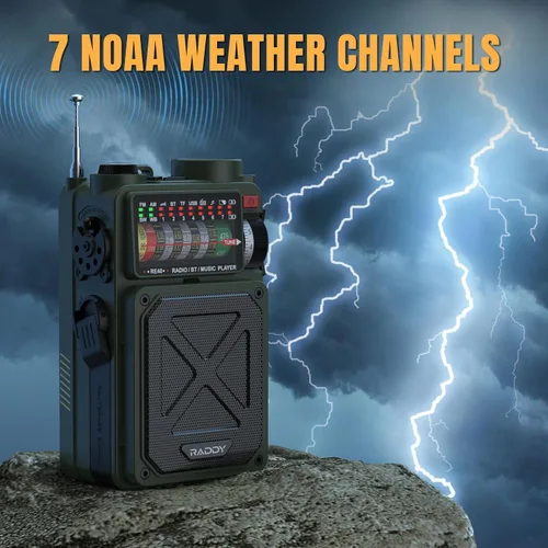 Vista 7 de Raddy RE40 Radio portátil de onda corta FM/AM/SW/WB, radio de emergencia retro de 4000 mAh con alertas BT/USB/TF y NOAA, radio de bolsillo con USB-C