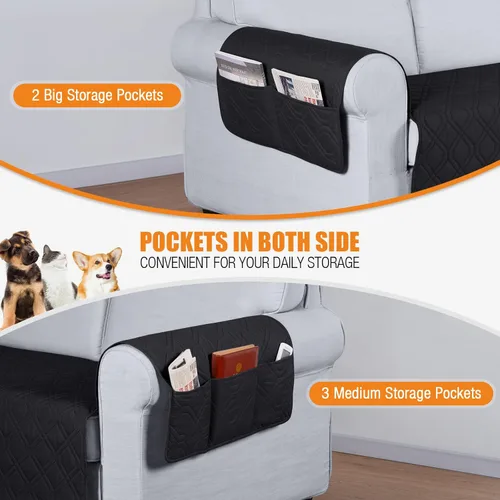 Vista 3 de VANSOFY Funda para Sofá, Fundas de Sofá Impermeables Lavables Forro Protector de Muebles Fundas de Asiento de Sofá Antideslizantes para Perros, Negro