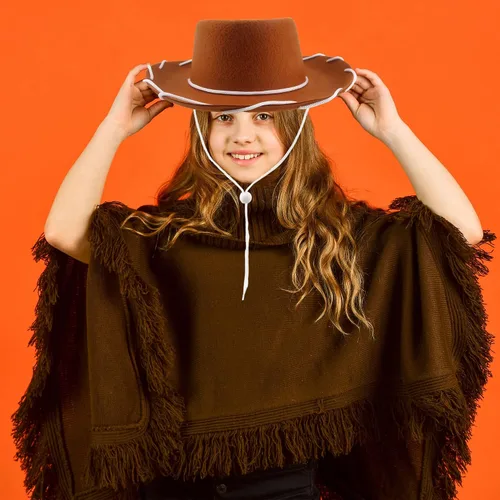 Vista 5 de Paquete de 10 sombreros de vaquero para niños, sombrero de vaquero occidental de fieltro para niños y niñas, cumpleaños, Halloween, suministros