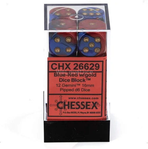 Vista 3 de DND - Juego de dados Chessex D&D de 0.630 in, juego de dados poliédricos de plástico Géminis, color azul, rojo y dorado, dados de mazmorras