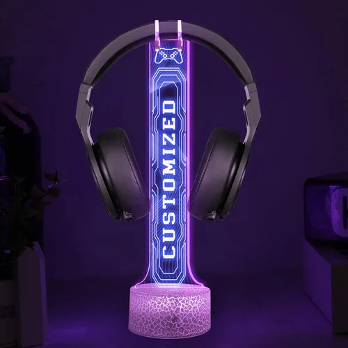 Vista 9 de NAZENTI Soporte LED personalizado para auriculares con diseño de marcador, soporte de escritorio para auriculares iluminado para hombres novio