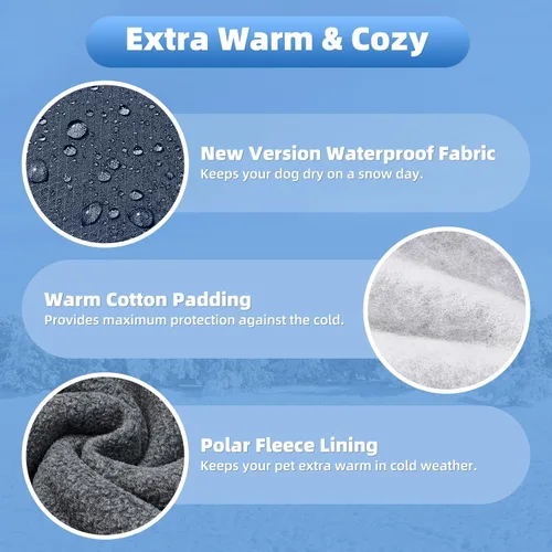 Vista 3 de SlowTon - Abrigo de invierno para perro, cálida chaqueta para perritos para exteriores con forro polar y bufanda de cuello de tortuga, chaleco