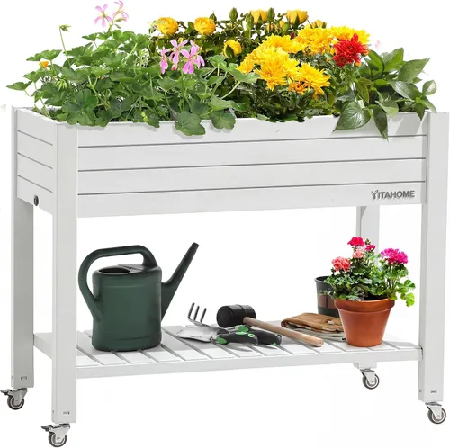 Vista 11 de YITAHOME Cama de jardín elevada de polietileno de alta densidad, 47 x 18 x 31 pulgadas, maceta elevada de madera de polietileno resistente a