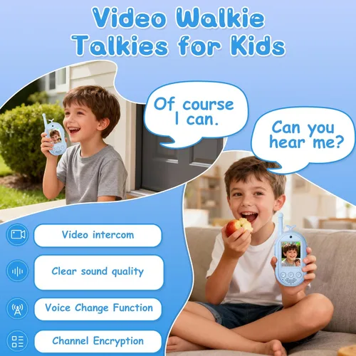 Vista 9 de Walkie Talkies de video para niños, paquete de 2 walkie talkie recargables con cámara y pantalla, radio de 2 vías de largo alcance