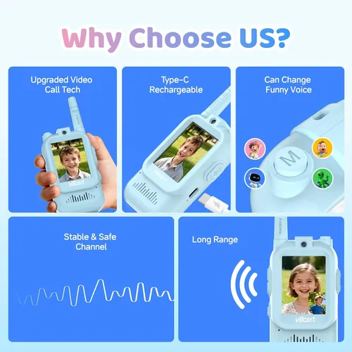 Vista 3 de Walkie Talkies de video con pantalla en tiempo real y cambiador de voz, radios recargables de largo alcance para niños de 3 a 12 años, regalos
