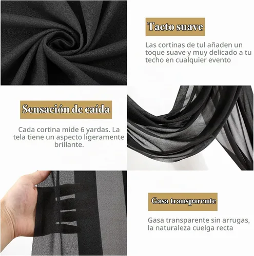 Vista 2 de Cortinas de telón de fondo transparentes para arco de boda de 28 pulgadas x 19 pies Negro