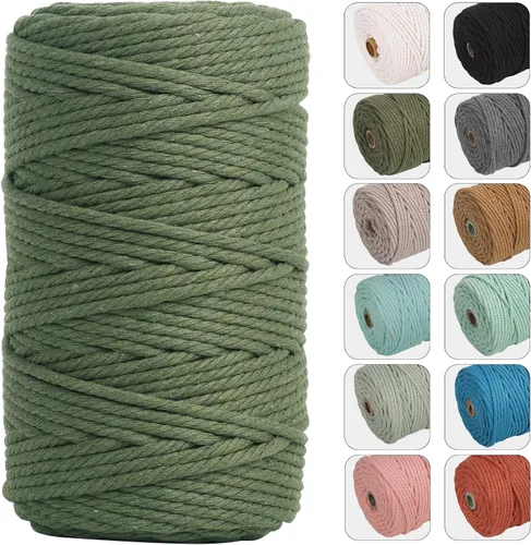 Vista 12 de NOANTA - Cuerda de macramé de 4 mm x 109 yardas color verde aguacate, cuerda de algodón para colgar en la pared, ganchos de plantas