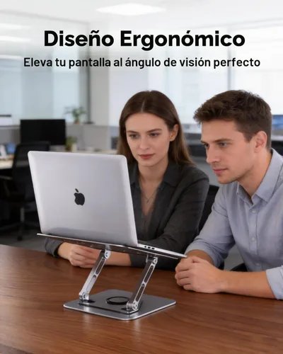 Vista 7 de Soporte para computadora portátil para escritorio, soporte ajustable giratorio para computadora, base de rotación de 360°, soporte ergonómico
