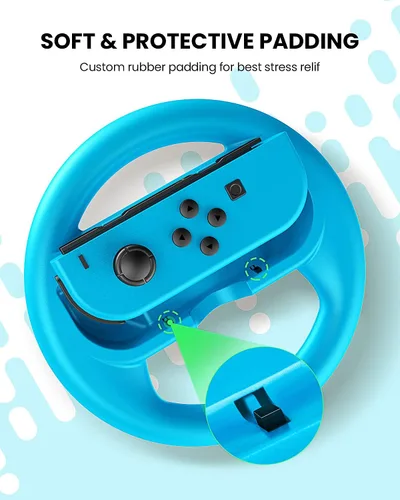 Vista 4 de VOYEE Steering Wheel Compatible with Nintendo Switch Wheel, Family Use Accessories Compatible with Switch JoyCon Controllers, 2 Pack (Blue and Red)