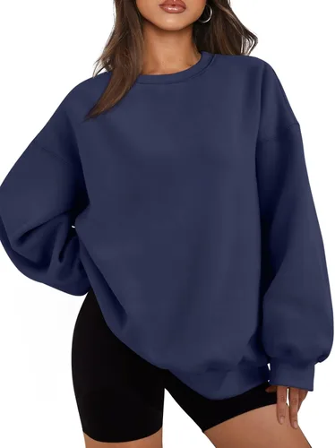 Vista 9 de EFAN Sudaderas de gran tamaño para mujer, cuello redondo, casuales, para Albaricoque