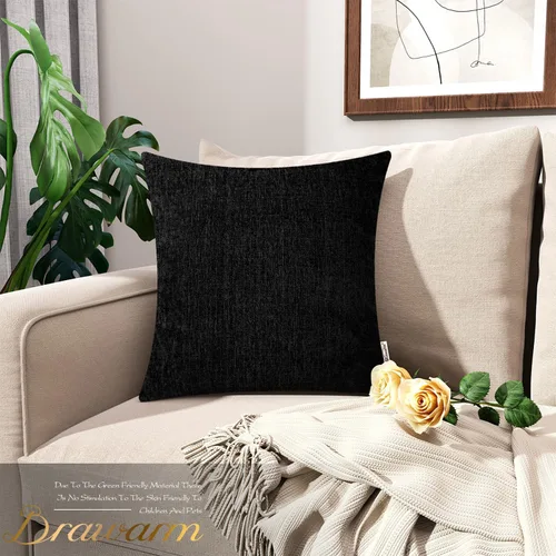 Vista 2 de BRAWARM Fundas de almohada 40x40 cm - Paquete de 2 fundas de almohada de chenilla negra, fundas de almohada de chenilla suave teñida sólida