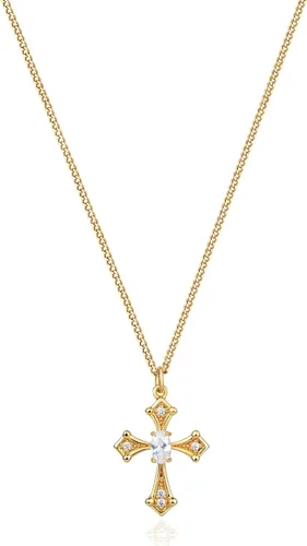 Vista 47 de Fettero - Collar con dije de cruz de fe, chapado en oro de 14 K, cadena fina, minimalista, simple, pequeña, para oración, regalo de joyería religiosa