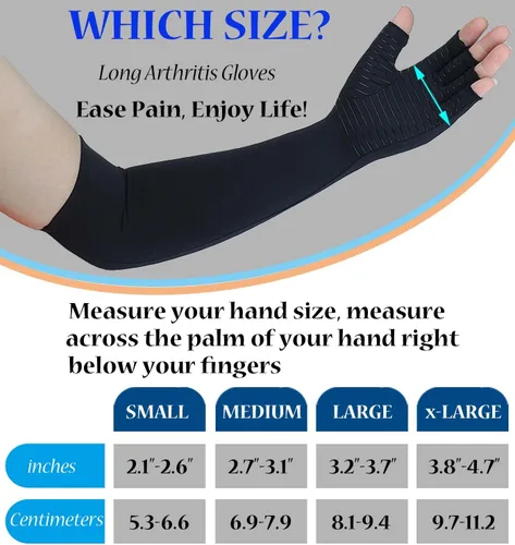 Vista 4 de Guantes largos de compresión para artritis para mujeres y hombres, guantes de cobre para aliviar el dolor en las articulaciones, hinchazón, RSI