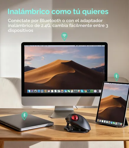 Vista 5 de Nulea M511 Ratón inalámbrico Trackball recargable, ratón ergonómico con control de pulgar y soporte inclinable, seguimiento suave y preciso A-Rojo