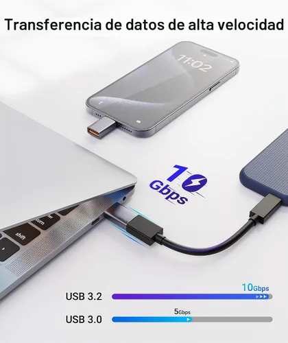 Vista 2 de Adaptador Syntech USB C a USB (paquete de 2), 10Gbps USB3.2 Gen 2 encajado lado a lado, adaptador tipo C macho a A 3.2 hembra compatible con iPhone