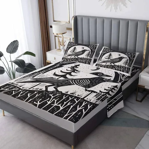 Vista 9 de Juego de sábanas de cuervo tamaño individual – Sábanas de microfibra suave con bolsillo profundo y sábanas y fundas de almohada estampadas sin