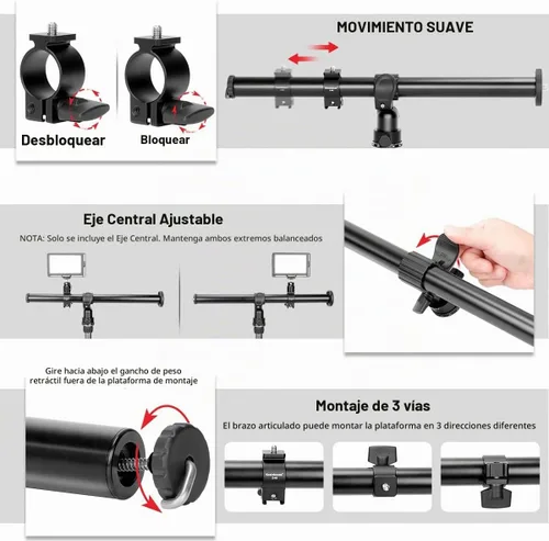 Vista 6 de Koolehaoda Brazo de extensión de trípode de 16.5" con columna central horizontal, extensión de boom de 28mm con base giratoria rotativa de 360°