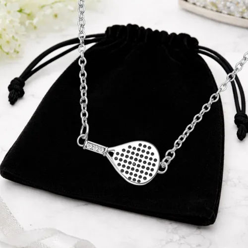 Vista 2 de Collar de pádel para mujer, collar con colgante de raqueta de acero inoxidable, regalo de joyería deportiva para jugadores de pádel, compañeros
