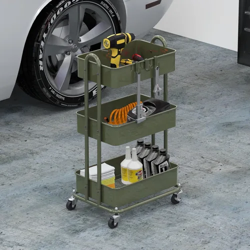 Vista 2 de Simple Houseware Carrito de metal resistente de 3 niveles, verde militar