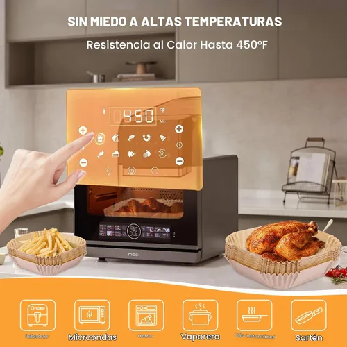 Vista 5 de Revestimientos para freidora de aire, 100 forros de papel desechables para freidora de aire, papel pergamino, antiadherente, sin blanqueador, papel