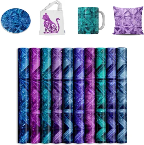 Vista 15 de Hojas de transferencia con purpurina para productos en blanco de sublimación: taza, vaso, camiseta, bolsa tote, 12 hojas de 12x12 pulgadas