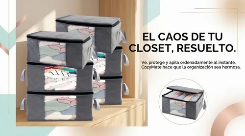 Vista 6 de G01 - bolsas de almacenamiento de tamaño rectangular para guardar ropa, 3 unidades, color gris Paquete gris de 6 piezas