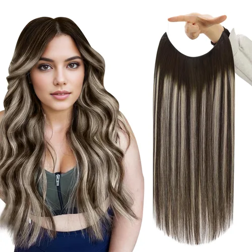 Vista 25 de Fshine - Extensiones de cabello con hilo invisible de 12 pulgadas, color rubio ceniza con reflejos de rubio decolorado, pieza de cabello humano real