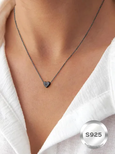 Vista 3 de ChicSilver Collares con inicial en forma de corazón de plata de ley 925 para mujer - Collar delicado con colgante de corazón personalizado y letra