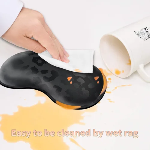 Vista 6 de Almohadilla ergonómica para reposamuñecas de leopardo negro + bonita alfombrilla para mouse + portavasos de espuma, espuma viscoelástica con base