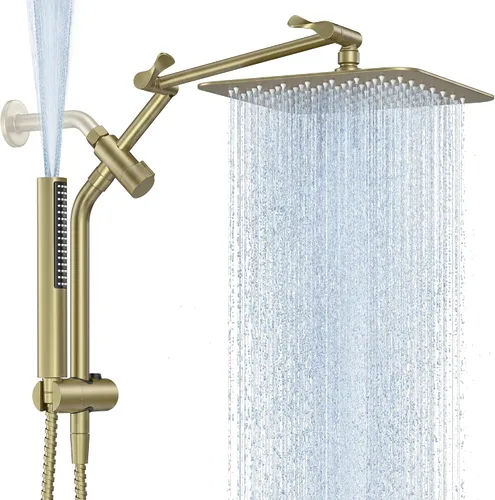 Vista 16 de Veken - Cabezal de ducha de lluvia de lujo de 10 pulgadas con rociador de mano, cuadrado Negro mate