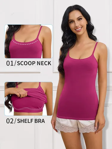 Vista 8 de Camisa Attraco de algodón, con tirantes estilo espagueti, con brasier incorporado, 2 paquetes, para mujer