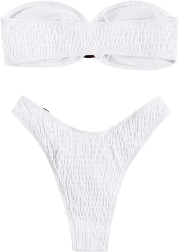 Vista 3 de WDIRARA Conjunto de bikini de 2 piezas sin tirantes para mujer